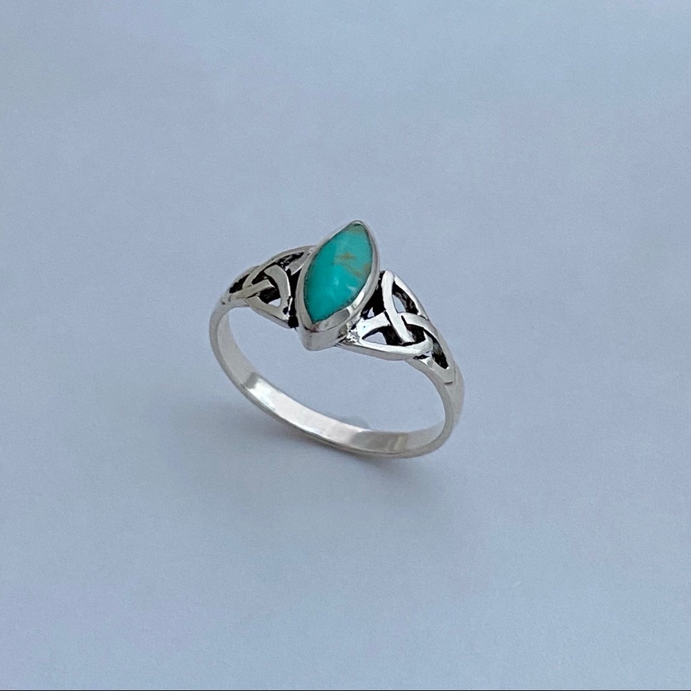 Sterling Silver Diamond Shape Turquoise Ring with Celtic, Silver Rings, Stones